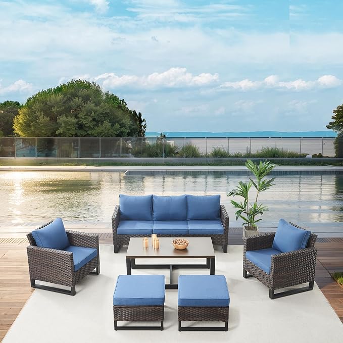 Belord 6 Piece Outdoor Furniture Patio Wicker Sofa Set, Oversize Outdoor Dining - Image 3