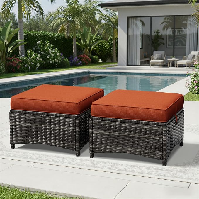 Joyside Outdoor Ottoman Set of 2, Patio Large Ottoman Foot Rest - Image 7