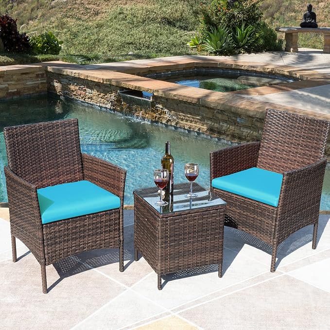 Greesum 3 Pieces Patio Furniture Sets Outdoor PE Rattan Wicker Chairs - Image 2