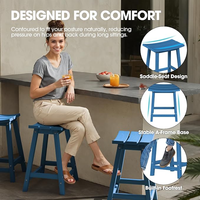 Ciokea 4 Set 24" Outdoor Bar Stools Heavy Duty HDPE Counter Height Bar Stools - Image 3