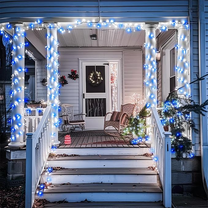 JMEXSUSS Blue and White String Lights Outdoor Indoor, 200 LED Christmas String - Image 4