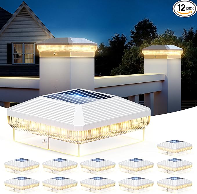 LETMY 12 Pack Solar Post Cap Lights Outdoor, 40 Brighter LEDs 4x4 Fence Post by Letmy