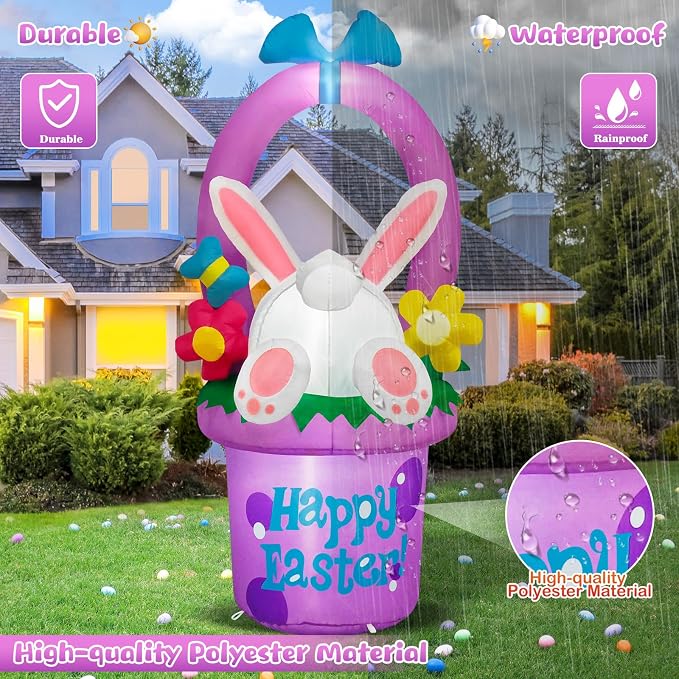 MICOCAH 6 FT Easter Inflatables Outdoor Decorations, Inflatable Easter Bunny - Image 5