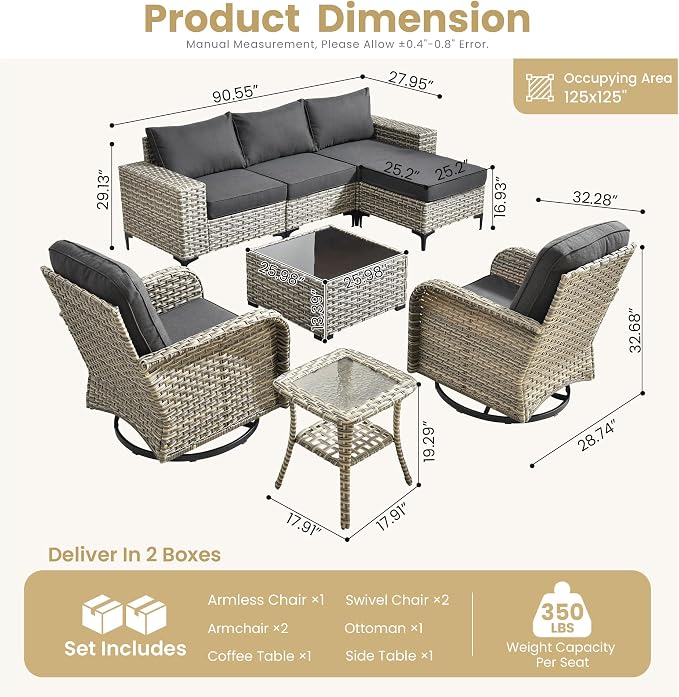HOOOWOOO Outdoor Sectional Furniture Set, 8 Pieces Wicker Patio Conversation - Image 7