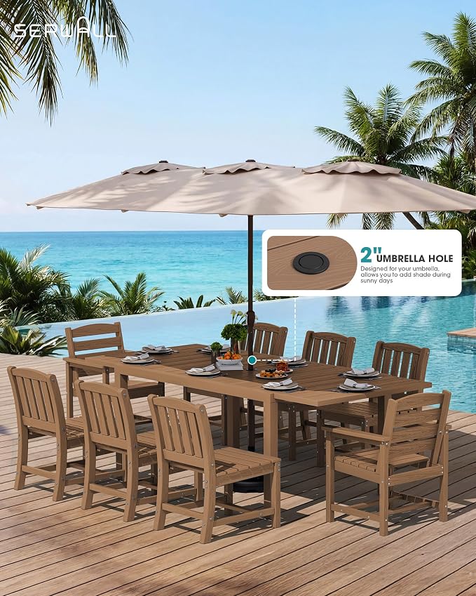 SERWALL 9-Piece Outdoor Dining Set, All Weather HDPE Outdoor Furniture Set - Image 4