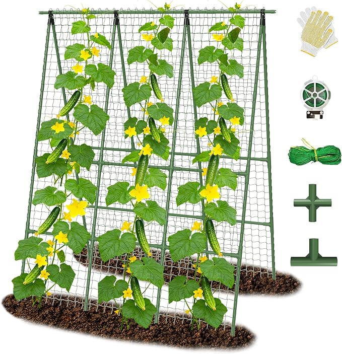 Cucumber Trellis for Raised Bed 48" L x 64" H, 16mm Heavy-Duty Metal A-Shape by Erinaik