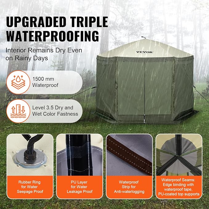 VEVOR Pop Up Gazebo Screen Tent 6 Sided Canopy Sun Shelter - Image 3