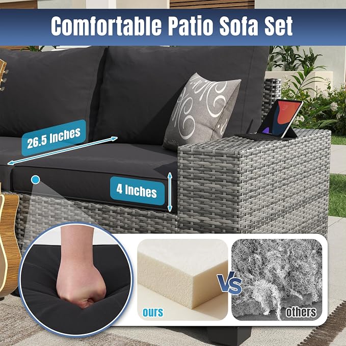 Aoxun 6 Pieces Patio Furniture Set Wicker Rattan Outdoor Sectional Conversation - Image 4