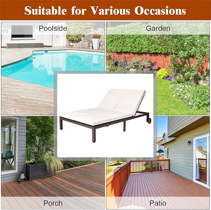 COSTWAY 2-Person Patio Rattan Lounge Chair Chaise Recliner Adjustable Cushion - Image 6