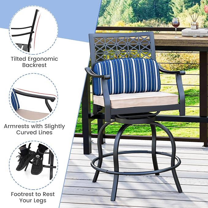 Giantex Outdoor Bar Stools Set of 4, Metal Patio Bar Chairs - Image 8