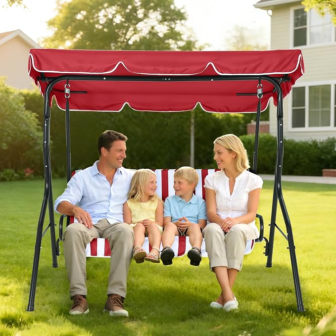 Outdoor Patio Swing Chair with Adjustable Canopy 3-Seat Heavy-Duty Steel Frame - Image 7
