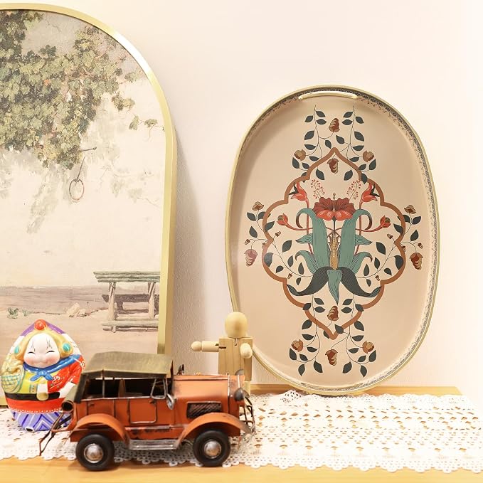 Oval Plastic Serving Tray with Handles, Elegant Decorative Tray - Image 2