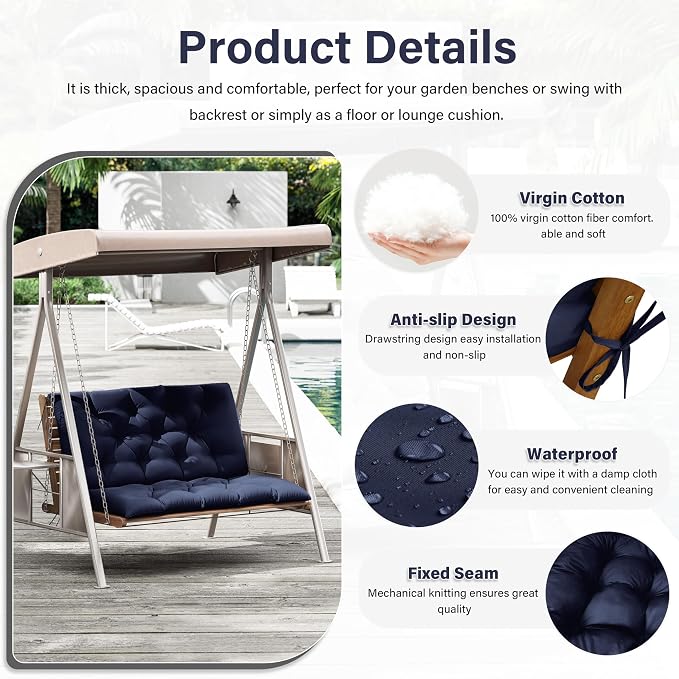Porch Swing Cushion with Backrest, Waterproof Bench Cushion - Image 3