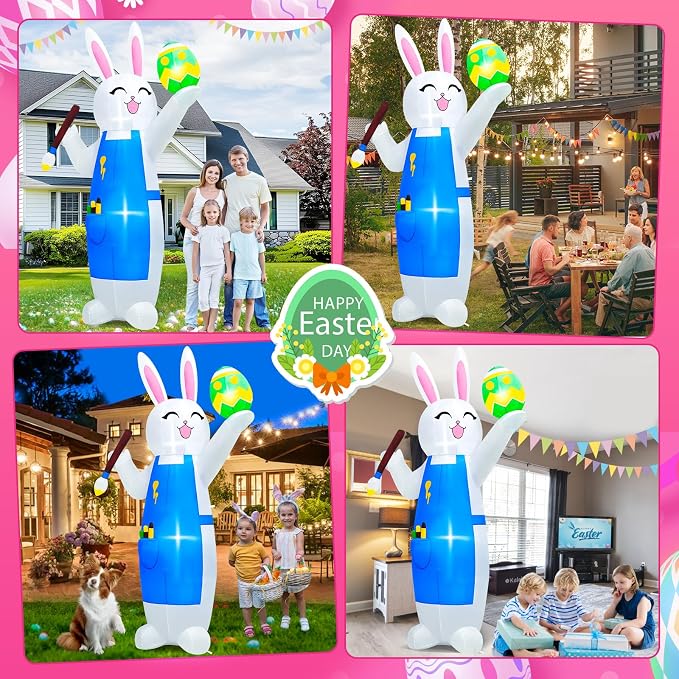 MICOCAH 8FT Easter Inflatables Outdoor Decorations Blow Up Bunny Painting Eggs - Image 3