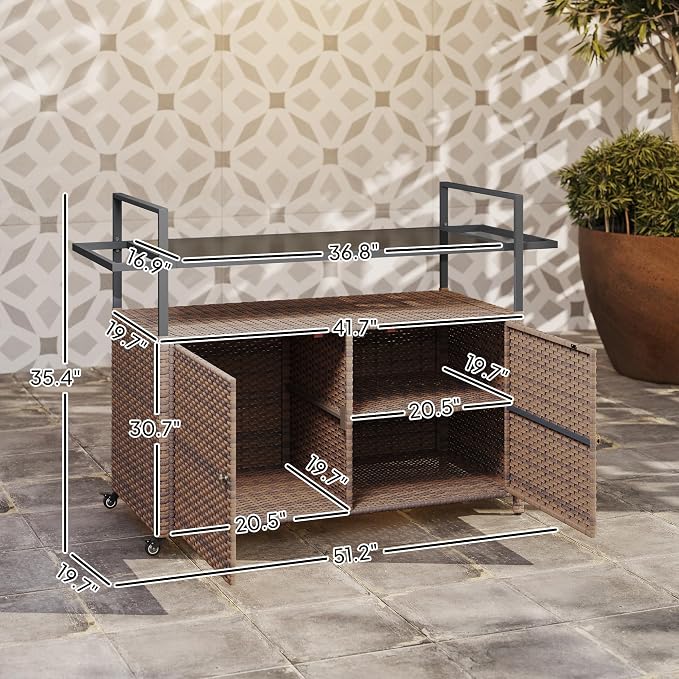Outsunny PE Rattan Outdoor Storage Cabinet, Wicker Outdoor Bar Table Kitchen - Image 7