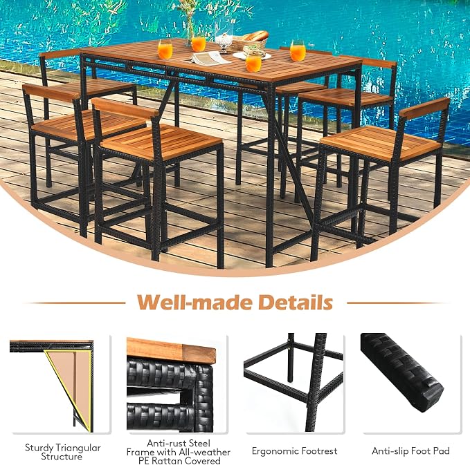 Tangkula 7-Piece Acacia Wood Bar Set - Image 7