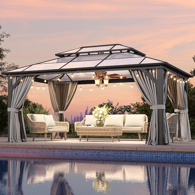 Aoxun 12'x16' Hardtop Gazebo, Outdoor Metal Gazebo by Aoxun
