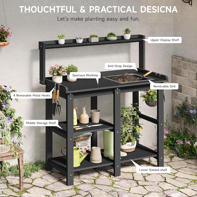 ONBRILL Potting Bench, Outdoor Potting Bench Table - Image 6