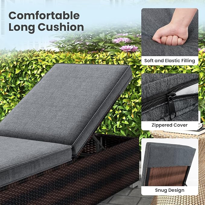 Tangkula Outdoor Chaise Lounge, Patio Wicker Lounge Chair w/ 4-Level Backrest - Image 4