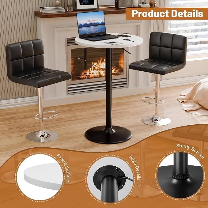 Flamaker Round Bistro Pub Table 23.6 Inch Height Adjustable 360° Swivel Bar - Image 3