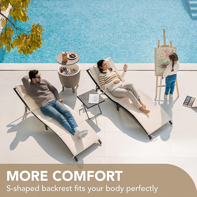 Devoko Patio Chaise Lounge Sets Outdoor Rattan Adjustable Back 3 Pieces - Image 2