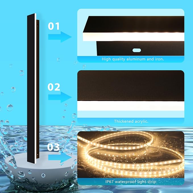 Outdoor Wall Light LED Long Wall Sconce 31.5in Ip65 Waterproof Black Modern - Image 6