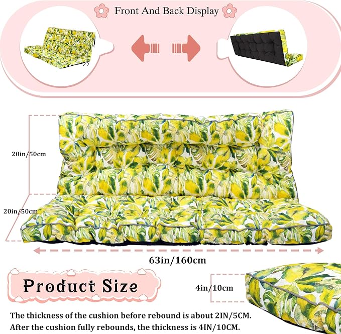 2-3 Seat Swing Replacement Cushion, Outdoor Bench Cushions - Image 6