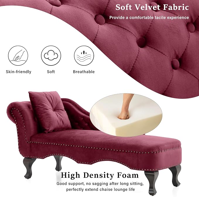 Merax 62'' Velvet Chaise Lounge Indoor - Image 4