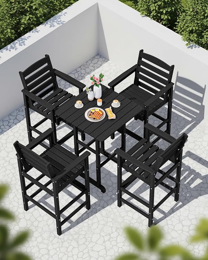 SERWALL 5-Piece Adirondack Bar Chairs Set, HDPE Adirondack Barstools - Image 8