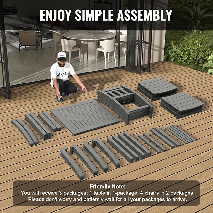 VEVOR Outdoor HIPS Patio Dining Set, 5 Pieces Patio Table and Chairs Set - Image 6