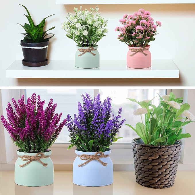 Cindeer 8 Pcs Large Artificial Potted Flowers Fake Potted Plants Plastic Faux - Image 6