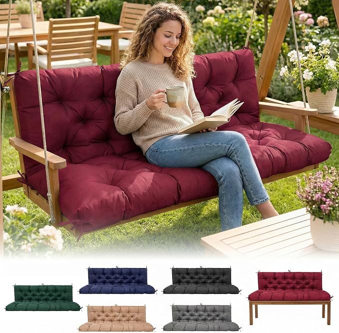 Waterproof Porch Swing Cushions 60 Inch, 2 3-Seater Replacement by EVJUICION