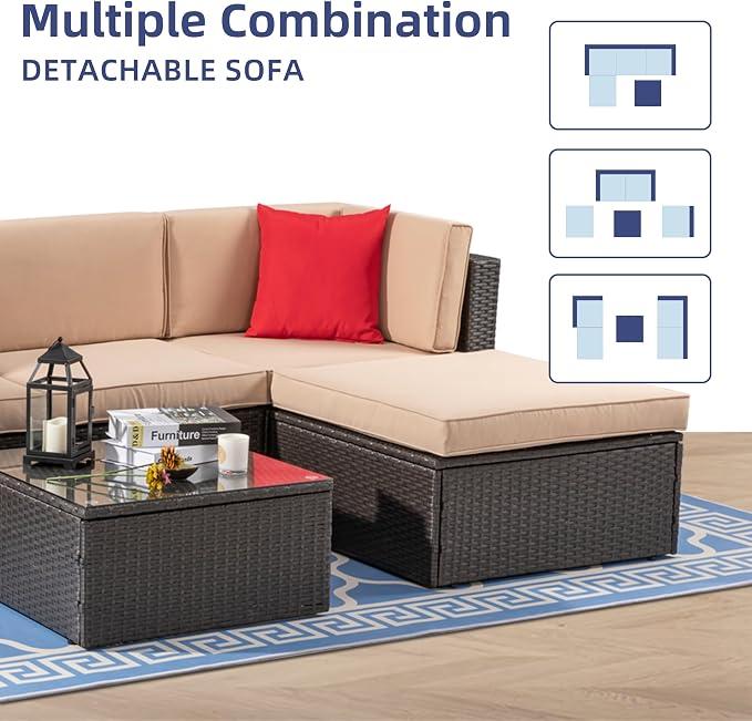 Vongrasig 5 Piece Patio Furniture Sets, Outdoor Patio Set Sectional Sofa - Image 6