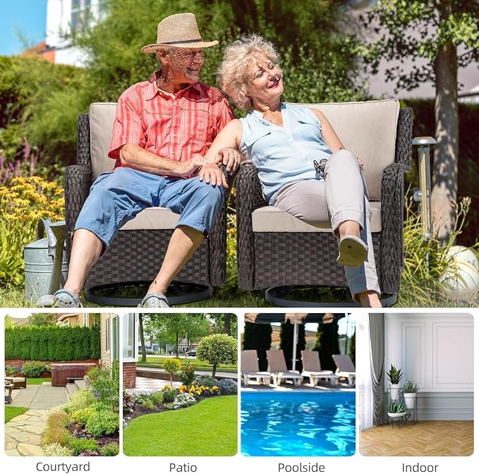 GarveeHome 3-Piece Outdoor Wicker Rattan Swivel Rocking Chair Set - Image 6