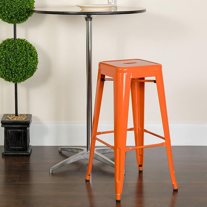 Flash Furniture Lily 4 Pack Commercial Grade 30" High Backless Orange Metal - Image 8
