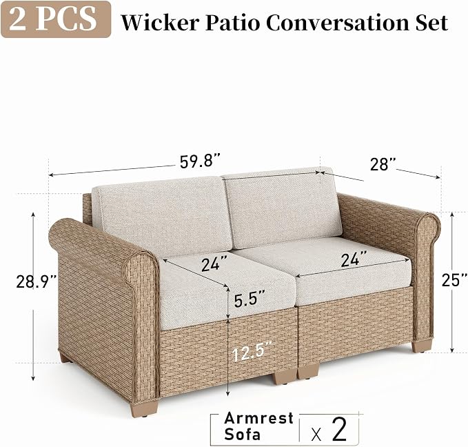 Patio Rattan loveseat, 2-Seat Wicker Rattan Sofa - Image 4