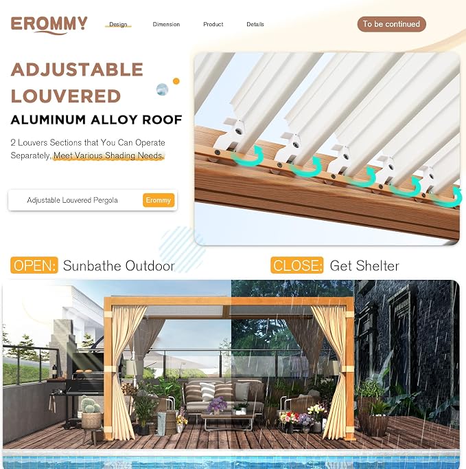 EROMMY Louvered Pergola 11'x13' Outdoor Hard Top Mansard Roof Gazebo - Image 3