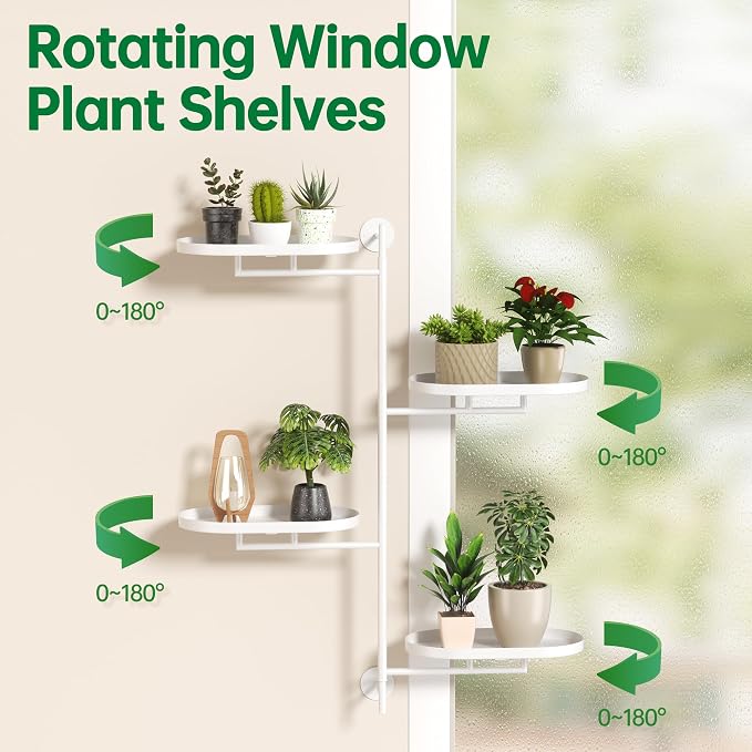 Rotating Window Shelves for Multiple Plants Indoor, 4-tier Metal Corner White - Image 3