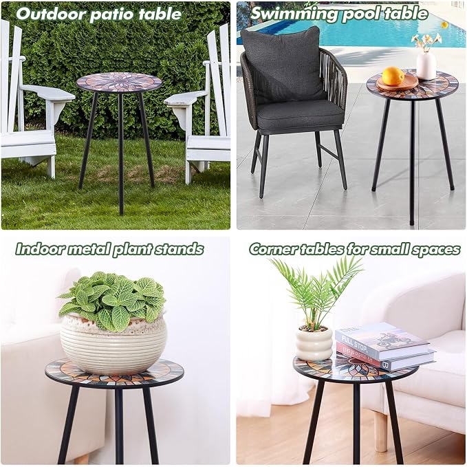 Party Zealot 1 Pack Metal Mosaic Round Side Table Small 13.4" End Patio Round - Image 6