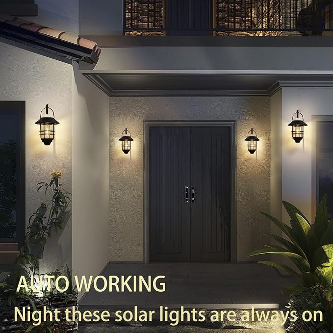 2 Pack Solar Wall Lanterns Outdoor Waterproof Hanging Solar Wall Lights Glass - Image 5