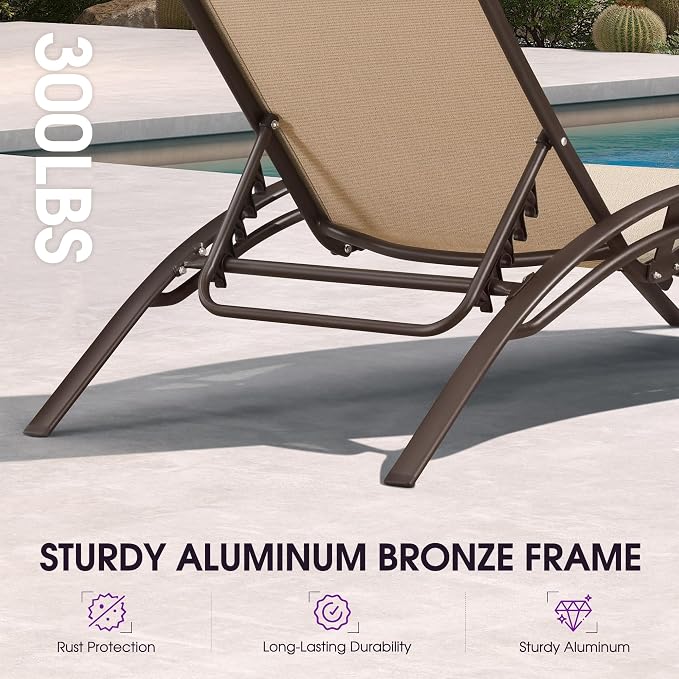 PURPLE LEAF Outdoor Oversized Chaise Lounge Chair Set of 3 Patio Pool Lounger - Image 7