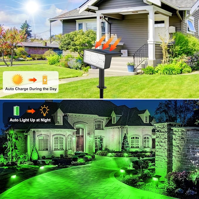 T-SUN Green Solar Spot Lights Outdoor 4 Pack, 49 LED 2 Lighting Modes, IP65 - Image 2