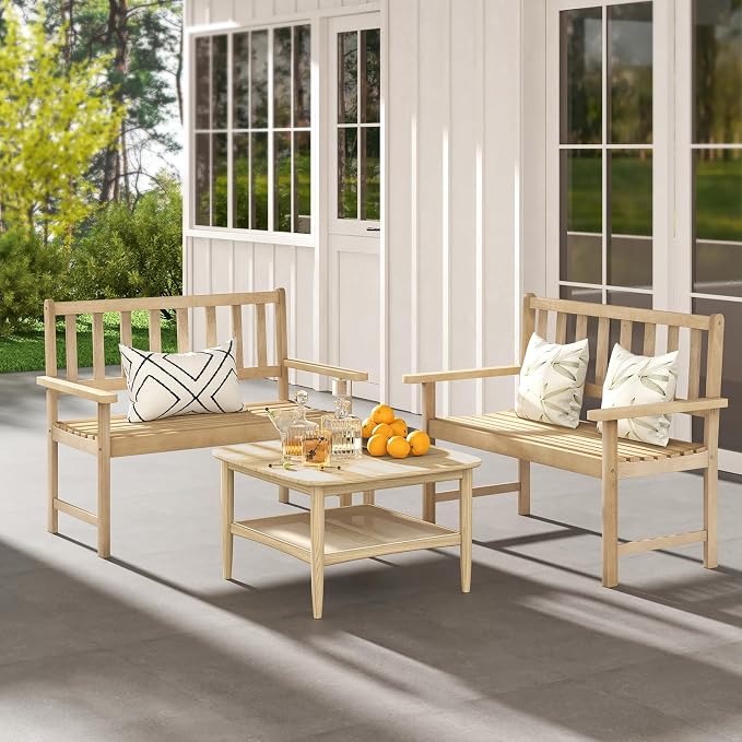 Tangkula Outdoor Teak Wood Garden Bench, 2-Person Patio Bench - Image 10