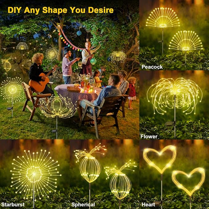 Solar Garden Lights Outdoor, 6 Pack 120 LED Twinkling Firework Lights Decorative - Image 5