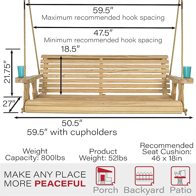 Amish Casual Heavy Duty 800 Lb Roll Back Treated Porch Swing - Image 6