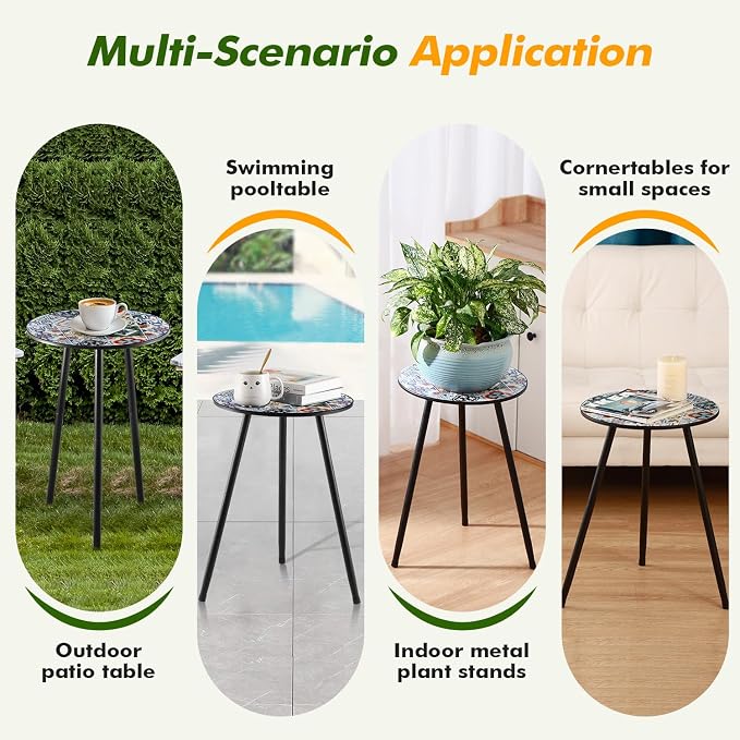 1 Pack Metal Outdoor Side Table Small Outside Round End Table - Image 6