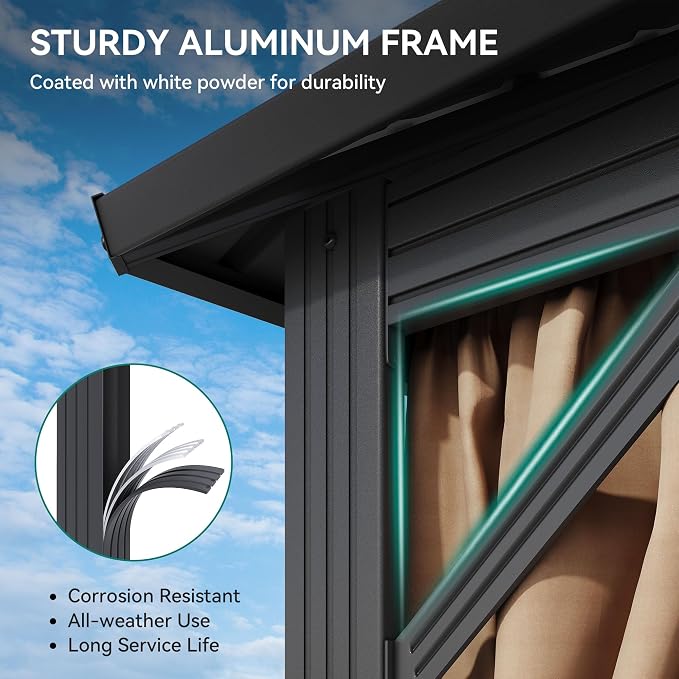 YITAHOME 12x20ft Gazebo Hardtop Canopy Heavy Duty Double Roof Outdoor - Image 7