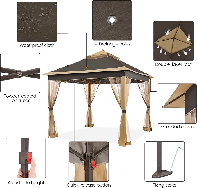 Yaheetech 11x11 Pop Up Gazebo Outdoor Canopy Shelter, Instant Patio Gazebo Sun - Image 4