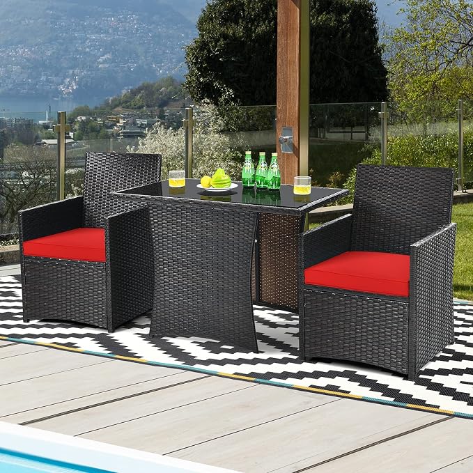 Tangkula 3 Pieces Patio Dining Set, Space-Saving PE Rattan Bistro Set - Image 4