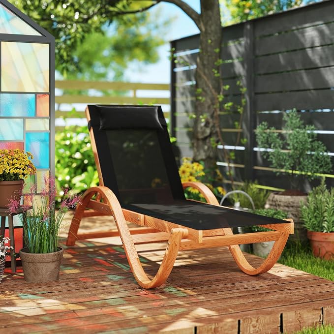 Outsunny Larch Wood Lounge Chair, 4-Level Adjustable Tanning Chair, Full Flat - Image 8